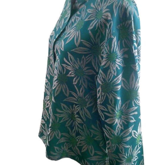 Chicos Mother of the Bride Floral Print Turquoise Silk Blend Jacket Top SZ 3 - Picture 8 of 9